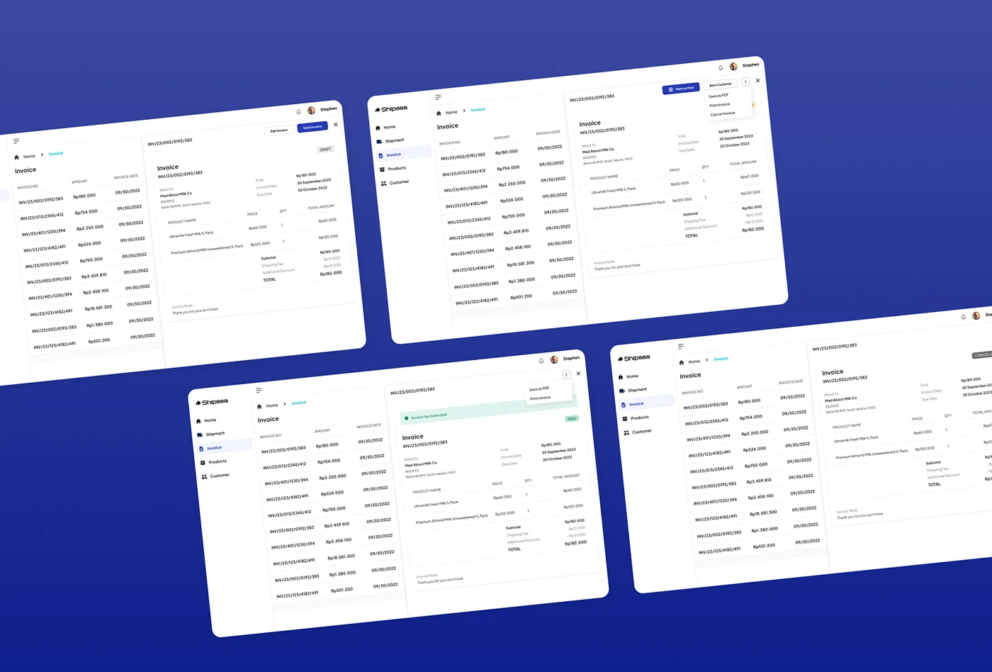 Panel de facturas y vistas de detalle del proyecto Invoice Dashboard de Stephanie Himawan